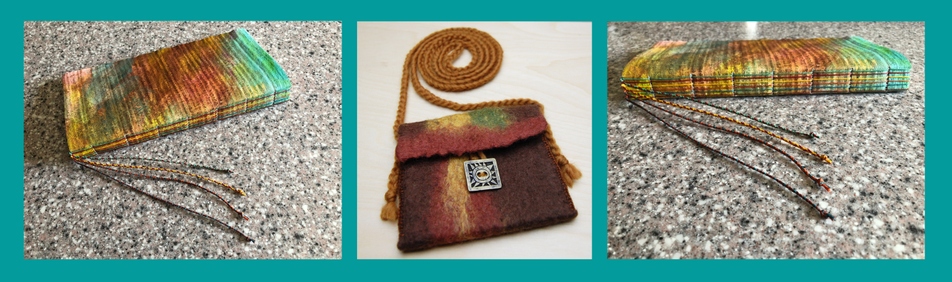 handmade journal and felted amulet bag