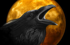 Crow face with moon behind