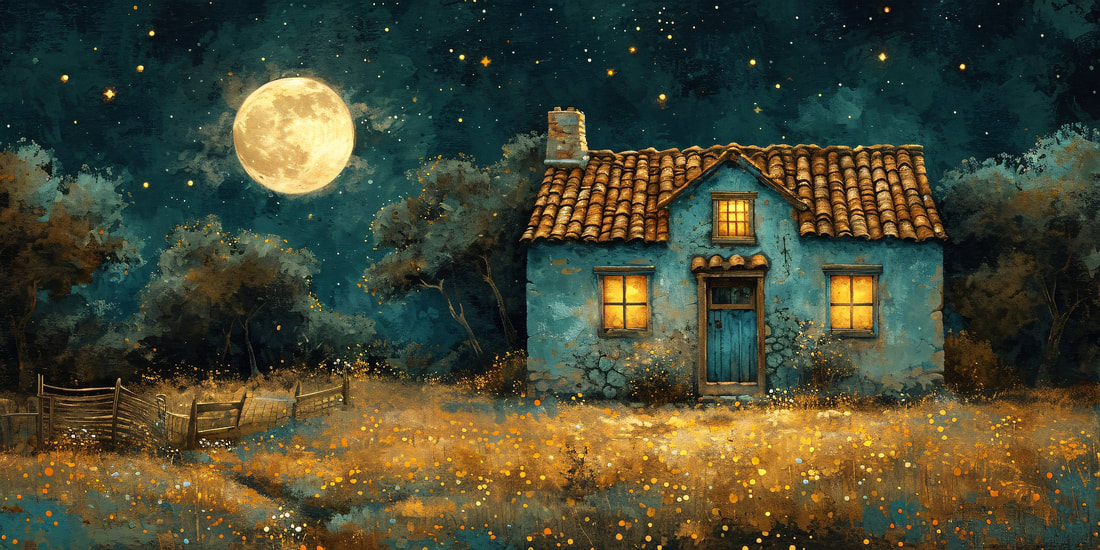 house at night with full moon